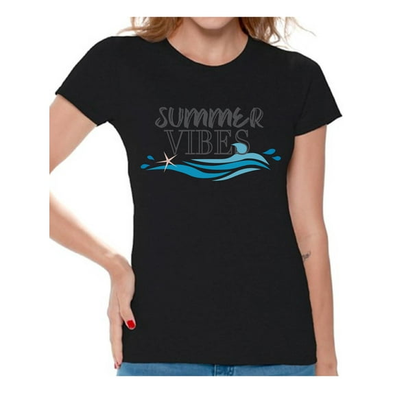 Awkward Styles Summer Vibes Clothing for Ladies Vacay Vibes Womens T-Shirt Sunny Tshirt for Women Vacay Vibes Gifts for Girlfriend Beach Shirts Summer Clothing Collection for Women Summer T Shirt