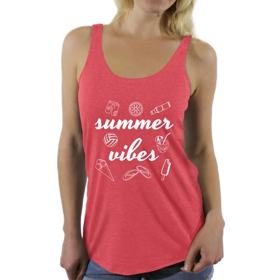 Awkward Styles Summer Vibes Racerback Tank Top for Women Vacation Shirts Summer Beach Tank Top Summer Vacation Racerback Top Cute Gifts for Summer Beach Party Outfit Vacay Mode Shirt