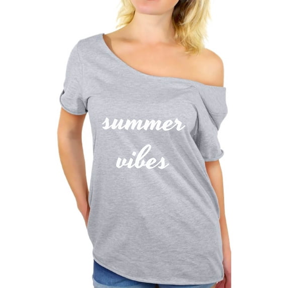 Awkward Styles Summer Vibes Shirt Off The Shoulder Women's Vacation Flowy Top Cute Summer Outfit Funny Gifts for Summer Beach Party T Shirt Women's Vacay Vibes Baggy Shirt Summer Beach T-Shirt