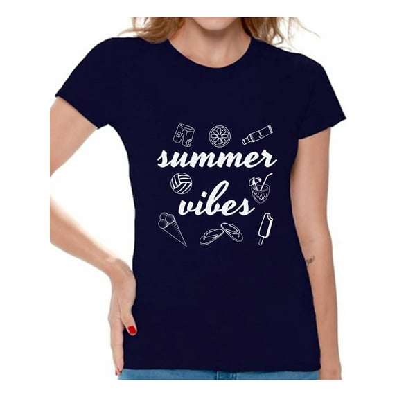 Awkward Styles Summer Vibes Tshirt for Women Vacation Shirts Summer Vacation T-Shirt Women's Vacay Shirt Summer Party Outfit Cute Gifts for Summer Vacay Mode Tshirt Beach Shirts for Women