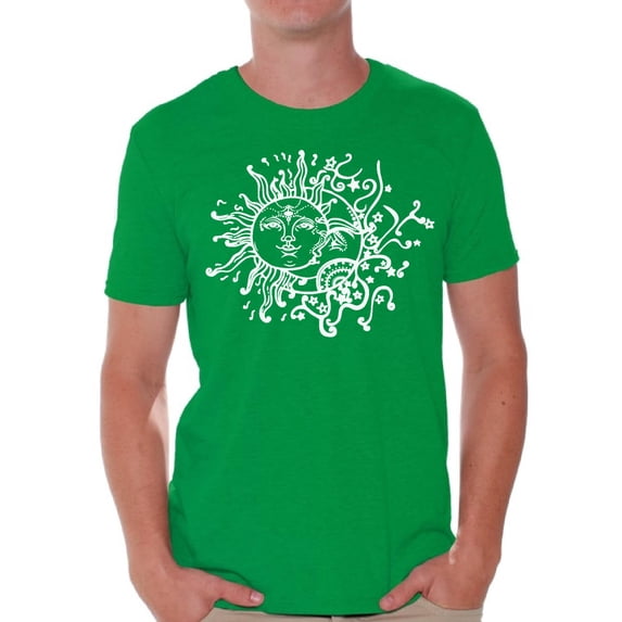 Awkward Styles Sun and Moon T Shirt for Men Patterned Shirts for Men Men's Fashion Collection Tracery Tshirt for Dad Indian Pattern T-Shirt for Men Gifts for Husband Sun and Moon Shirts Sun T-Shirt