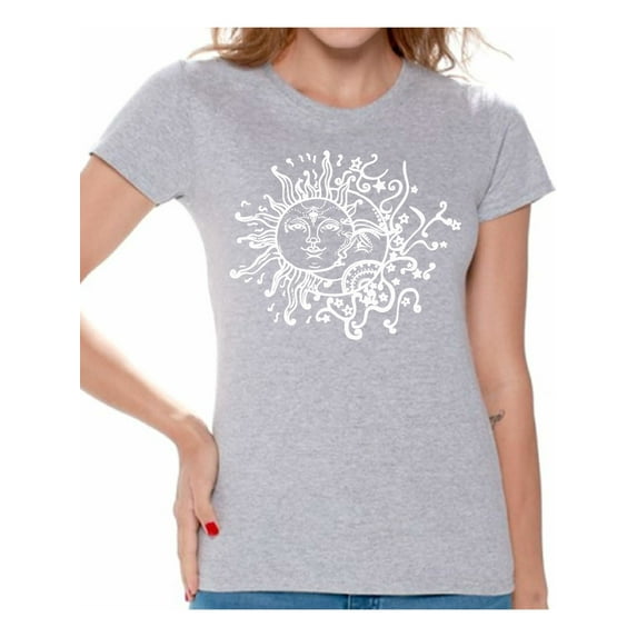 Awkward Styles Sun and Moon T-Shirt for Women Patterned Shirts for Ladies Women Fashion Collection Tracery Tshirt for Mom Indian Pattern T-Shirt for Her Gifts for Wife Sun and Moon Shirts Sun T-Shirt
