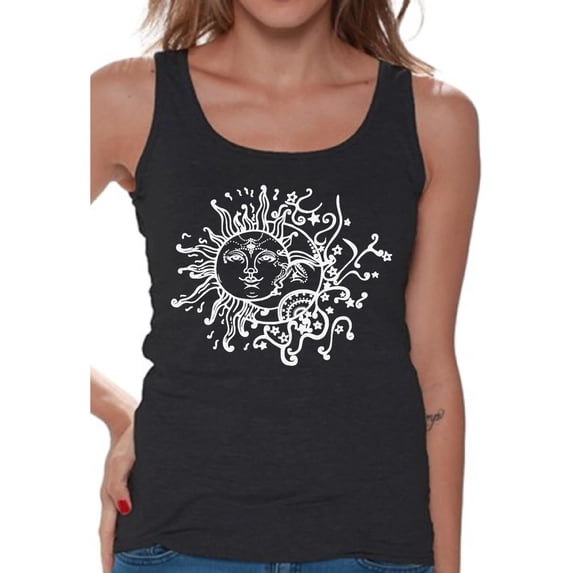 Awkward Styles Sun and Moon Tanks for Women Patterned Tank Top for Ladies Women Fashion Collection Tracery Tshirt for Mom Indian Pattern T-Shirt for Her Gifts for Wife Sun and Moon Shirts Sun T-Shirt