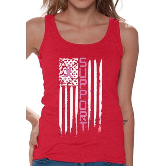 Awkward Styles Support American Flag Tank Top for Women Pink Ribbon USA Flag Tanks Breast Cancer Awareness Shirts for Women Breast Cancer Tank Top Gifts for Cancer Survivor Women's Pink Ribbon Support