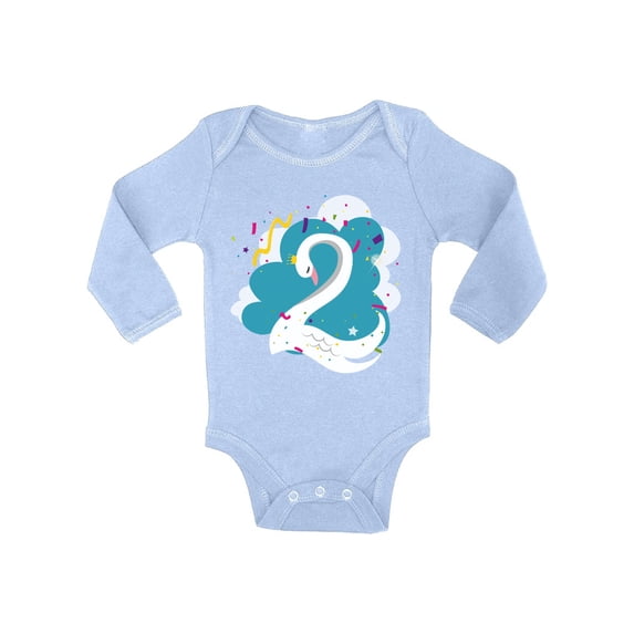 Awkward Styles Swan One Piece Birthday Bodysuit Long Sleeve Birthday Gifts for 2 Year Old Baby Girl Birthday Bodysuit Birthday Bodysuit for Baby Boy 2nd Birthday Party Outfit I'm Two One Piece Top