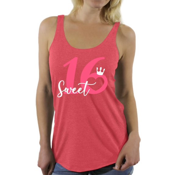 Awkward Styles Sweet 16 Princess Racerback Tank Top for Ladies Pink Sweet Sixteen Racerback Tanks for Girls Birthday Girl Shirt Birthday Gifts for Teens I am 16 T-Shirt for Her Sweet 16 Party Clothing