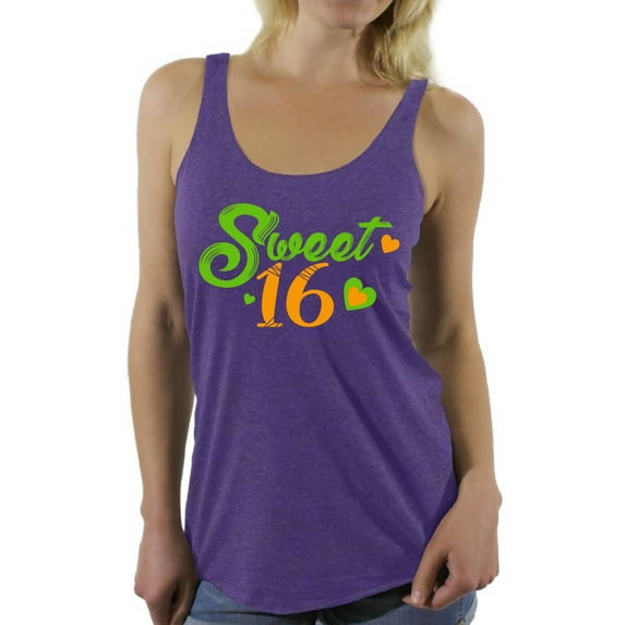 Awkward Styles Sweet 16 Racerback Tank Top for Ladies Green Sweet Sixteen Racerback Tanks for Girls Birthday Girl Shirt Birthday Gifts for Teens I am 16 T-Shirt for Her Sweet 16 Party Clothing
