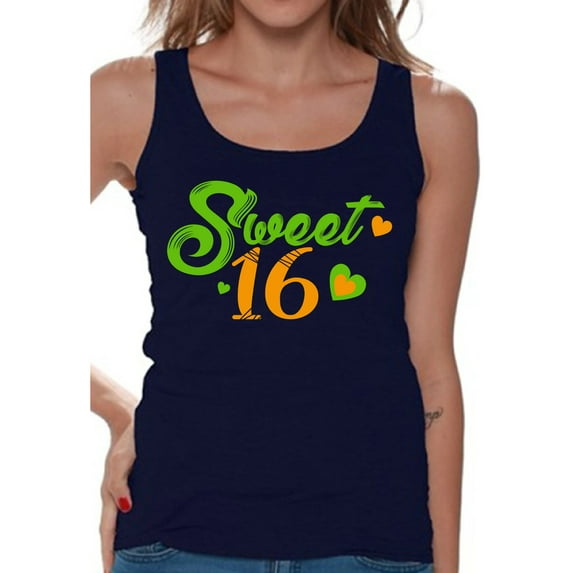 Awkward Styles Sweet 16 Tank Top for Ladies Sweet Sixteen Tanks for Girls Birthday Girl Shirt Birthday Gifts for Teens I am 16 T-Shirt for Her Sweet 16 Party Clothing Green Prints Teen Party