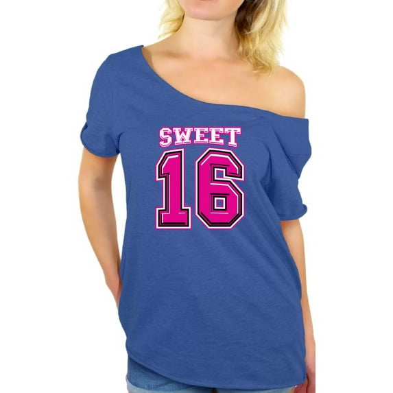 Awkward Styles Sweet Sixteen Birthday Off the shoulder Shirt Ladies Cute 16th Birthday Party Tee My Super Sweet Sixteen Cute Birthday Party Shirt