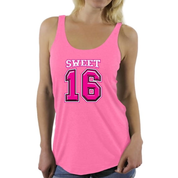 Awkward Styles Sweet Sixteen Birthday Racerback Tank Top for Ladies Cute 16th Birthday Party Tank My Super Sweet Sixteen Cute Birthday Party Tank Top