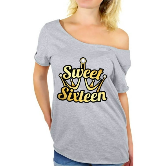 Awkward Styles Sweet Sixteen Off the Shoulder Shirt for Ladies Cute 16th Birthday Party Tee My Super Sweet Sixteen Cute Birthday Party Shirt
