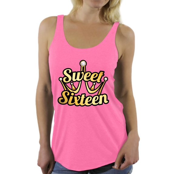Awkward Styles Sweet Sixteen Racerback Tank Top for Ladies Cute 16th Birthday Party Tank My Super Sweet Sixteen Cute Birthday Party Tank Top