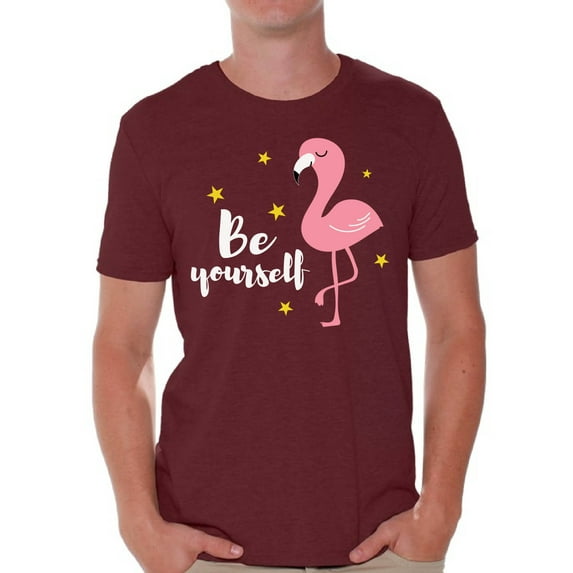 Awkward Styles Be Yourself T Shirt for Men Summer Mens Shirts Pink Flamingo Clothes for Men Flamingo T-Shirt Beach Tshirt Pink Flamingo Gifts Flamingo Shirts Summer Clothing Collection for Men