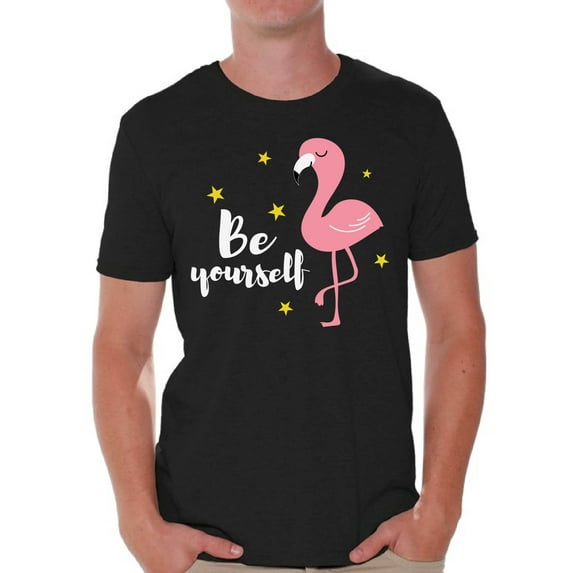 Awkward Styles Be Yourself T Shirt for Men Summer Mens Shirts Pink Flamingo Clothes for Men Flamingo T-Shirt Beach Tshirt Pink Flamingo Gifts Flamingo Shirts Summer Clothing Collection for Men