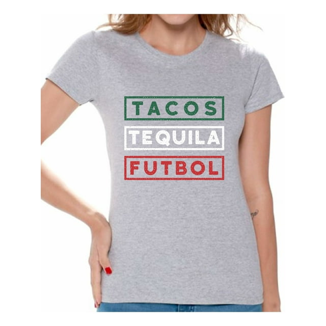 Awkward Styles Tacos Tequila Futbol Shirt for Women Mexico Shirt Tacos and Tequila Futbol Fan T Shirts Womens Mexican Soccer Tee Shirt Tacos & Tequila Tshirt Mexican Shirts Taco Tuesday Gifts for Her