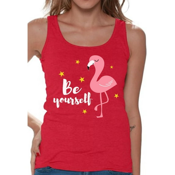 Awkward Styles Be Yourself Tank Top T-Shirt for Her Flamingo Shirts Summer Clothes for Women Beach Tanks Pink Flamingo Tshirt for Ladies Summer Gifts Flamingo Shirts Beach Clothing Collection