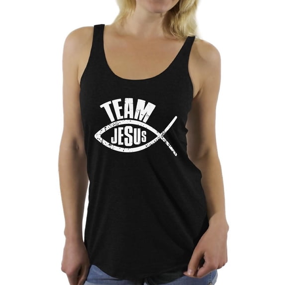 Awkward Styles Team Jesus Racerback Shirt for Her Racerback Top for Christian Fish Clothes for Women Team Jesus Tanks Fish Tshirt for Ladies Christian Gifts Jesus Shirts Jesus Clothing Collection