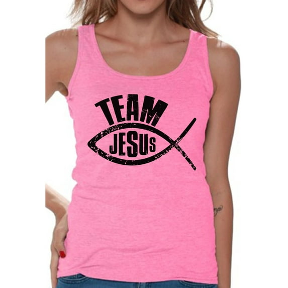 Awkward Styles Team Jesus Tank Top for Her Christian Shirts Christian Black Clothes for Women Team Jesus Ladies Tanks Fish Tshirt for Ladies Christian Gifts Jesus Shirts Jesus Clothing Collection