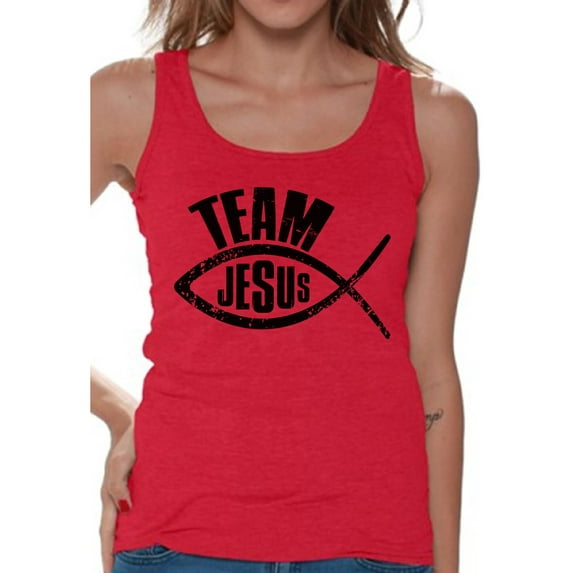 Awkward Styles Team Jesus Tank Top for Her Christian Shirts Christian Black Clothes for Women Team Jesus Ladies Tanks Fish Tshirt for Ladies Christian Gifts Jesus Shirts Jesus Clothing Collection