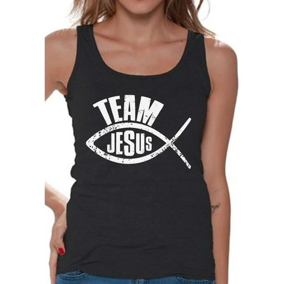 Awkward Styles Team Jesus Tank Top for Her Christian Shirts Christian Fish Clothes for Women Team Jesus Ladies Tanks Fish Tshirt for Ladies Christian Gifts Jesus Shirts Jesus Clothing Collection