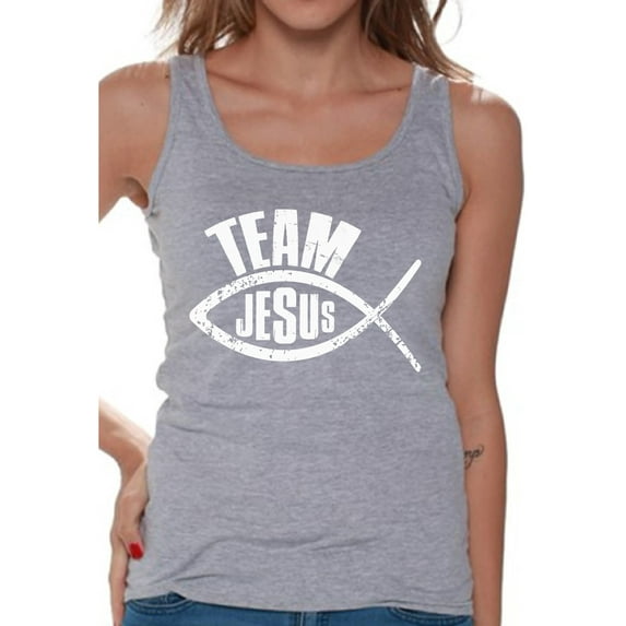 Awkward Styles Team Jesus Tank Top for Her Christian Shirts Christian Fish Clothes for Women Team Jesus Ladies Tanks Fish Tshirt for Ladies Christian Gifts Jesus Shirts Jesus Clothing Collection