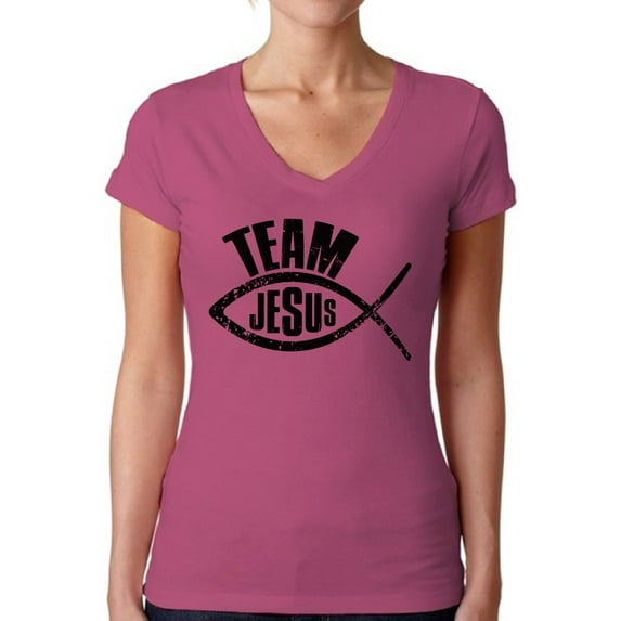 Awkward Styles Team Jesus V Neck Shirt for Her Christian Shirts Christian Black Clothes for Women Team Jesus T-Shirt Fish Tshirt for Ladies Christian Gifts Jesus Shirts Jesus Clothing Collection