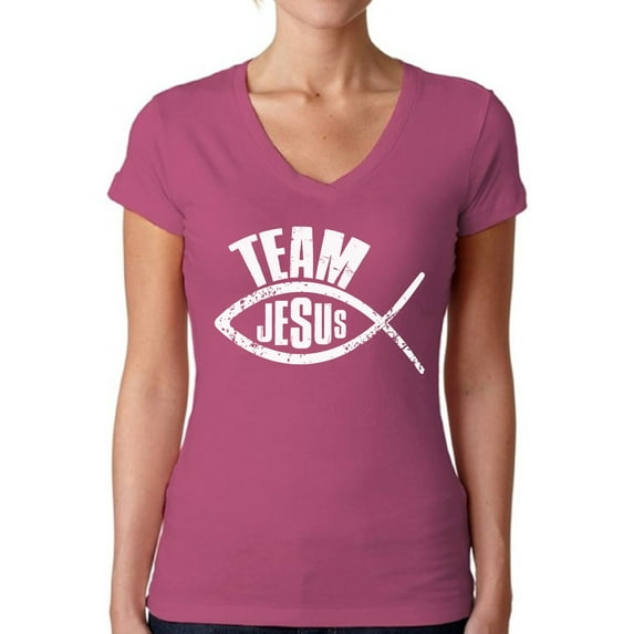 Awkward Styles Team Jesus V Neck Shirt for Her Christian Shirts Christian Fish Clothes for Women Team Jesus T-Shirt Fish Tshirt for Ladies Christian Gifts Jesus Shirts Jesus Clothing Collection