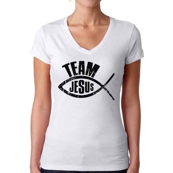 Awkward Styles Team Jesus V Neck Shirt for Her Christian Shirts Christian Black Clothes for Women Team Jesus T-Shirt Fish Tshirt for Ladies Christian Gifts Jesus Shirts Jesus Clothing Collection