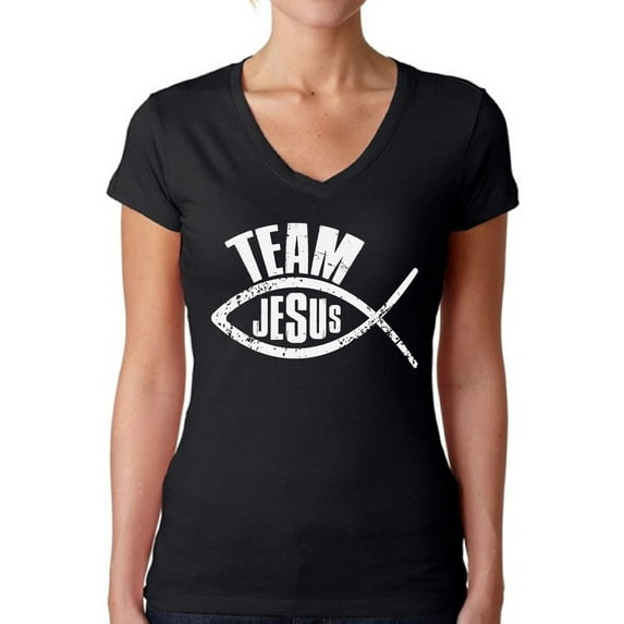 Awkward Styles Team Jesus V Neck Shirt for Her Christian Shirts Christian Fish Clothes for Women Team Jesus T-Shirt Fish Tshirt for Ladies Christian Gifts Jesus Shirts Jesus Clothing Collection