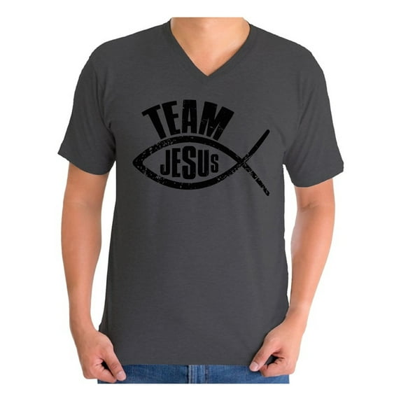 Awkward Styles Team Jesus Vneck Shirt for Men Christian Shirts Christian Black Clothes for Men Team Jesus T-Shirt Fish Tshirt for Men Christian Gifts Jesus Shirts Jesus Clothing Collection for Men