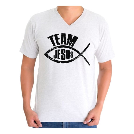 Awkward Styles Team Jesus Vneck Shirt for Men Christian Shirts Christian Black Clothes for Men Team Jesus T-Shirt Fish Tshirt for Men Christian Gifts Jesus Shirts Jesus Clothing Collection for Men