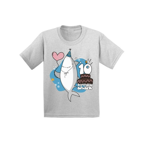 Awkward Styles Tenth Birthday Party I am Ten T-shirt Shark Shirts for Boys Shark Lovers Gifts Shark Themed Party Shark T Shirts for Girls Gifts for 10 Year Old Children Tenth B Day T-Shirt for Kids