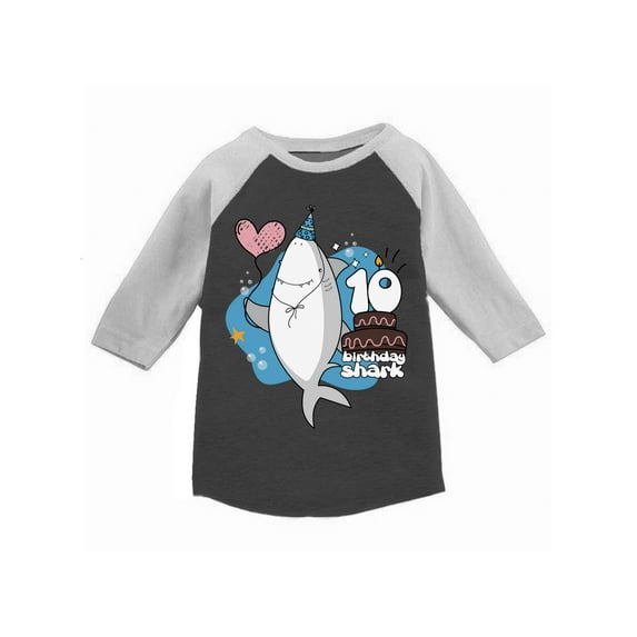 Awkward Styles Tenth Birthday Party I am Ten Youth Raglan Shark Raglan for Boys Shark Lovers Gifts Shark Themed Party Shark T Shirts for Girls Gifts for 10 Year Old Children Tenth B Day Youth Raglan