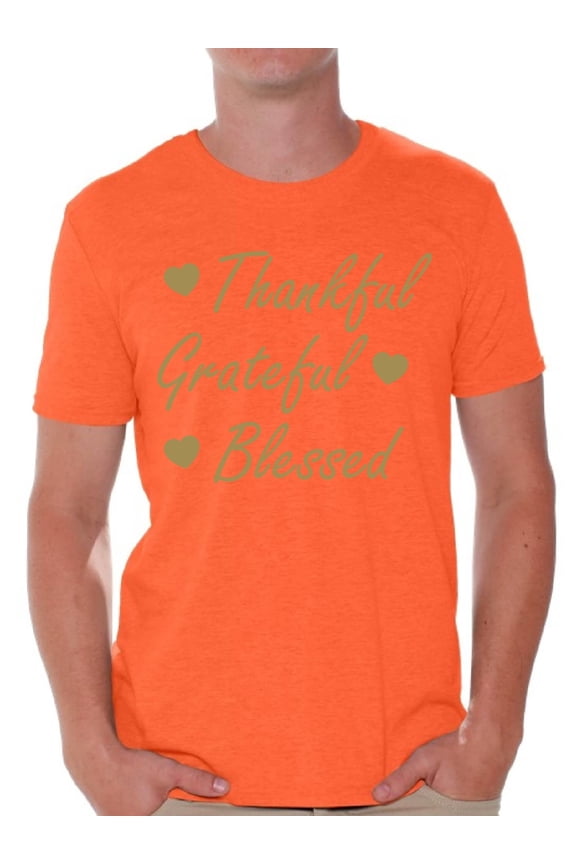 Thankful Grateful Blessed Christmas Shirt Holiday Top Christmas Tshirts for Men Thanksgiving Holiday Shirt Thankful Grateful Blessed Men's Holiday Tee Xmas Gifts Mens Thanksgiving Shirt