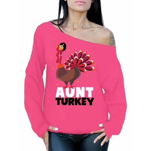 Awkward Styles Thanksgiving Sweatshirt Aunt Turkey Off Shoulder Tops for Women