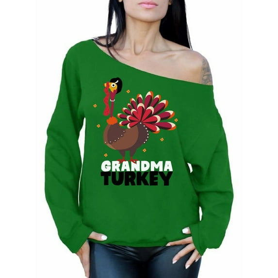 Awkward Styles Thanksgiving Sweatshirt Grandma Turkey Off Shoulder Tops for Women