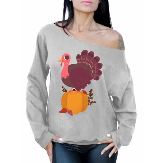 Awkward Styles Thanksgiving Sweatshirt Happy Turkey Off Shoulder Tops for Women