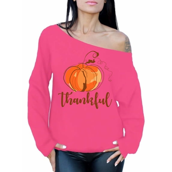 Awkward Styles Thanksgiving Sweatshirt Thankful Pumpkin Off Shoulder Tops for Women