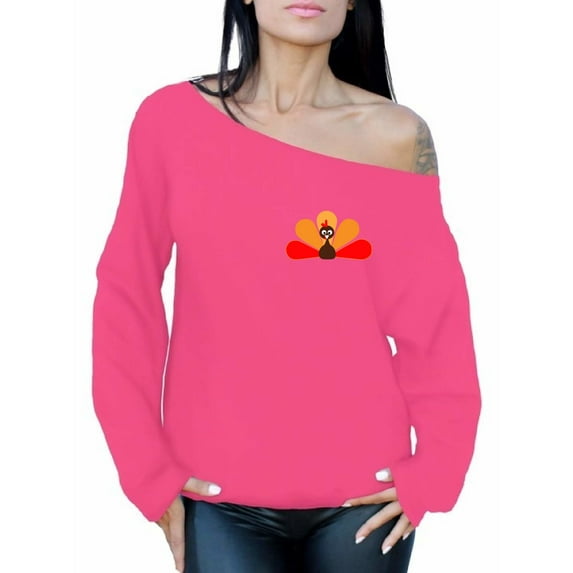Awkward Styles Thanksgiving Sweatshirt Turkey Off Shoulder Tops for Women Pocket Print