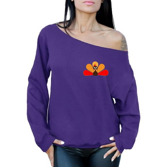Awkward Styles Thanksgiving Sweatshirt Turkey Off Shoulder Tops for Women Pocket Print