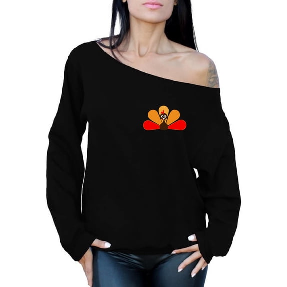 Awkward Styles Thanksgiving Sweatshirt Turkey Off Shoulder Tops for Women Pocket Print