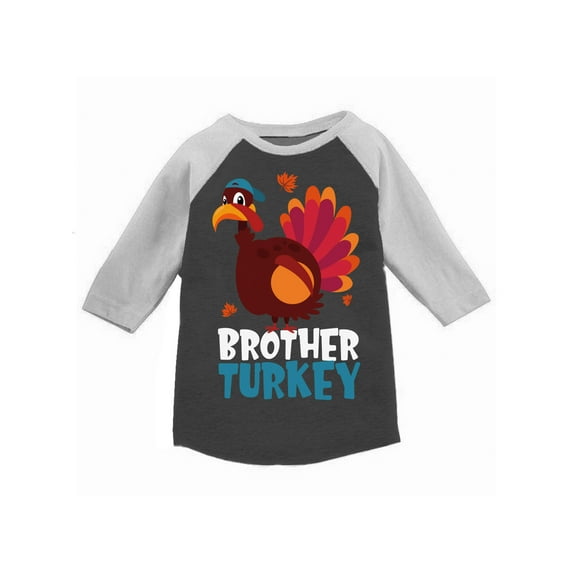 Awkward Styles Thanksgiving T-Shirt Brother Turkey Toddler Raglan Shirt