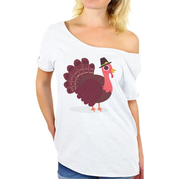 Awkward Styles Thanksgiving T Shirt Pink Turkey Off Shoulder Tops for Women