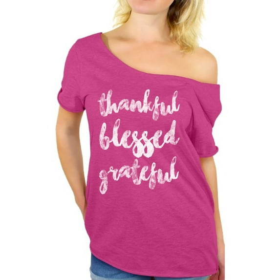 Awkward Styles Thanksgiving T-Shirt Thankful Blessed Grateful Off Shoulder Tops for Women