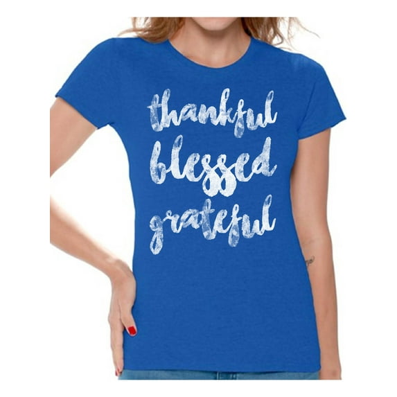 Awkward Styles Happy Thanksgiving T-Shirt Thankful Blessed Grateful Shirts for Women
