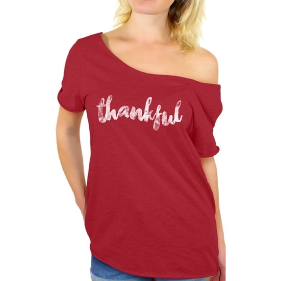 Awkward Styles Thanksgiving T-Shirt Thankful Off Shoulder Tops for Women