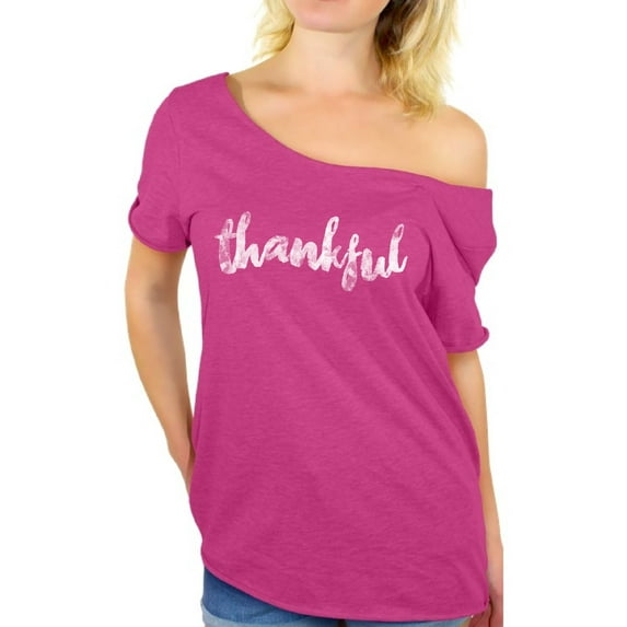 Awkward Styles Thanksgiving T-Shirt Thankful Off Shoulder Tops for Women