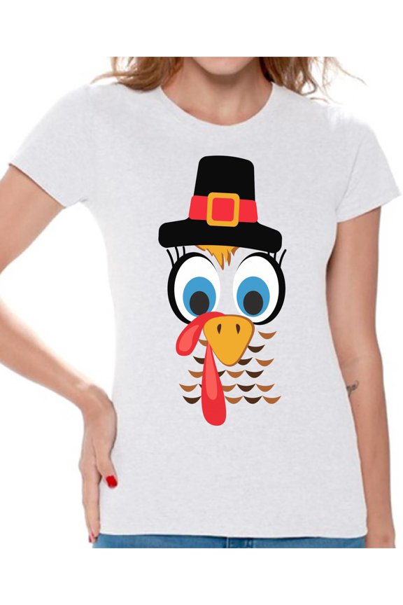 Thanksgiving T-Shirt Turkey Face Shirts for Women