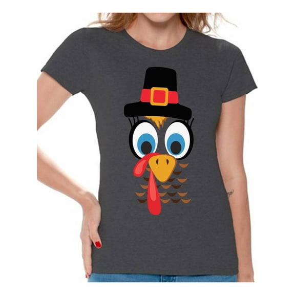 Awkward Styles Thanksgiving T-Shirt Turkey Face Shirts for Women
