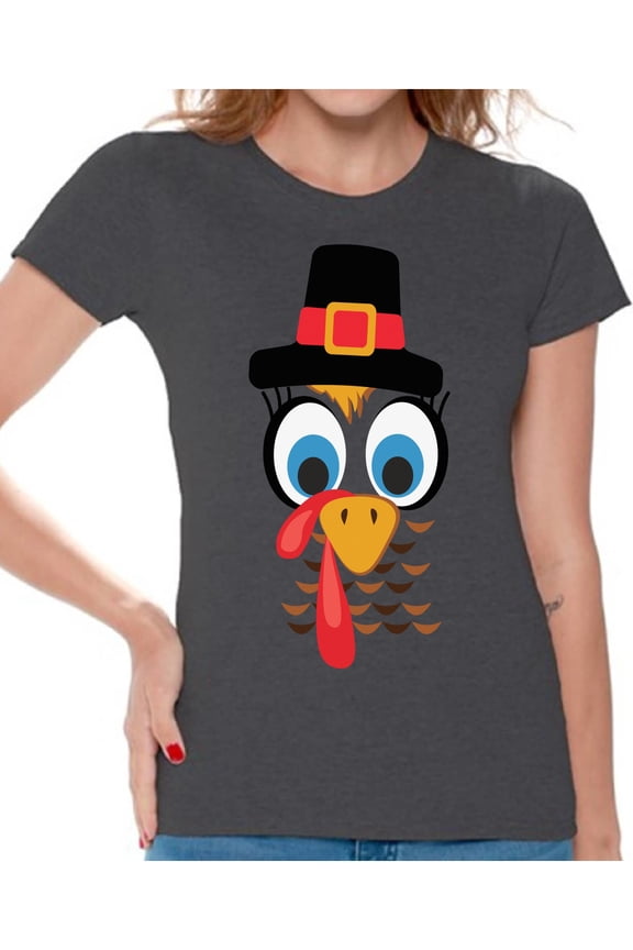 Thanksgiving T-Shirt Turkey Face Shirts for Women